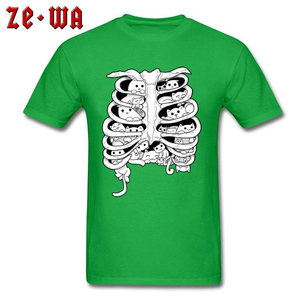 Funny Black T-Shirts Little Cats Group On The Skeleton Anatomy Organ Structure Picture Tshirt For Men Cotton Crew Neck Summer