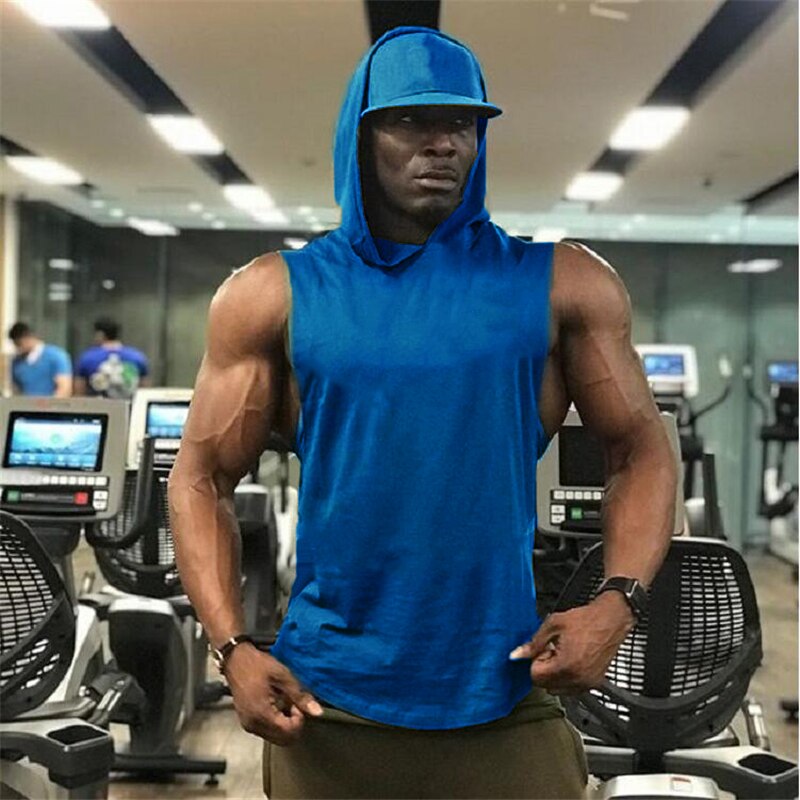 Summer Cotton Blank Bodybuilding Tank top Men Fitness Hooded Vest Sleeveless Hoodie Sporting Workout Gyms Clothing