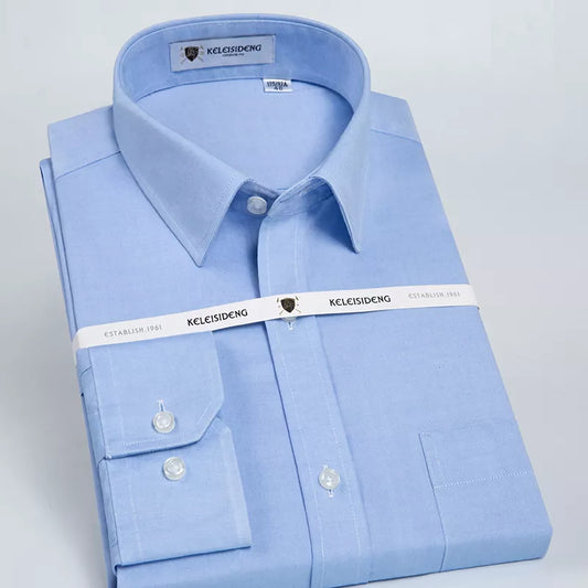 Men&#39;s Classic Long Sleeve Non-Iron Shirts Single Patch Pocket Standard-fit Formal Business Work Social Cotton Basic Dress Shirt