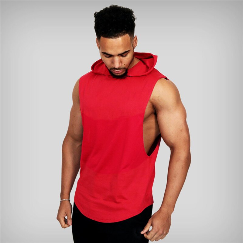 Summer Cotton Blank Bodybuilding Tank top Men Fitness Hooded Vest Sleeveless Hoodie Sporting Workout Gyms Clothing