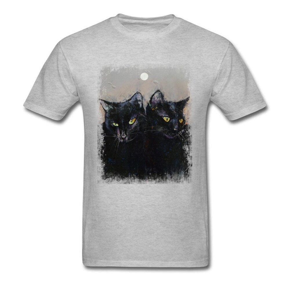 Retro Gothic Cats T-Shirt Unisex 100% Breath Cotton Fashion Brands Clothing Shirt Street Style Digital Print Painting Tshirt
