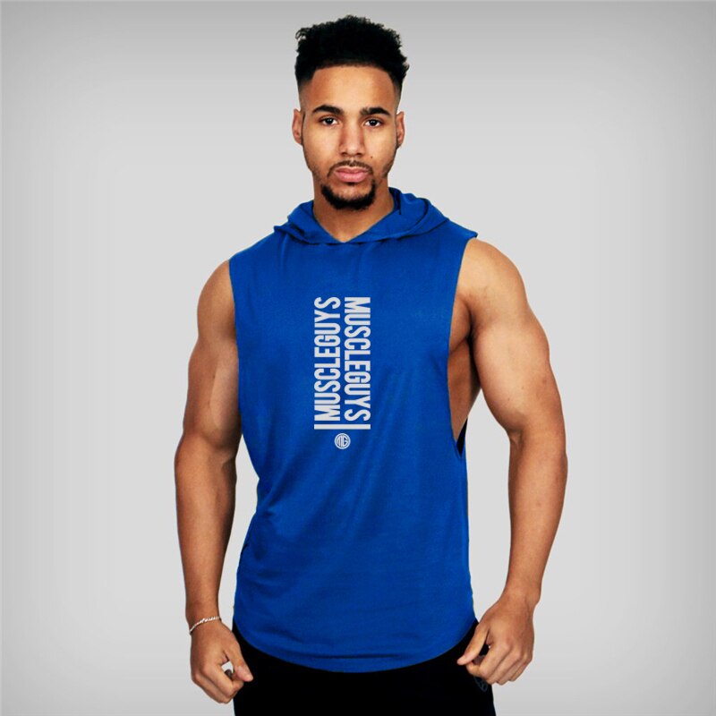 Muscleguys Brand Gyms Clothing Cotton Sleeveless Hoodie Men Slim fit Workout Fitness Vest Bodybuilding Stringer Tank Top Hoody