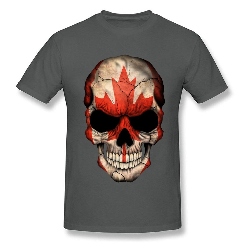 Make Your Own Unique T-Shirt For Adult Black Punk Canadian Flag Skull T Shirt 100% Cotton High Quality Short Summer Tops T Shirt