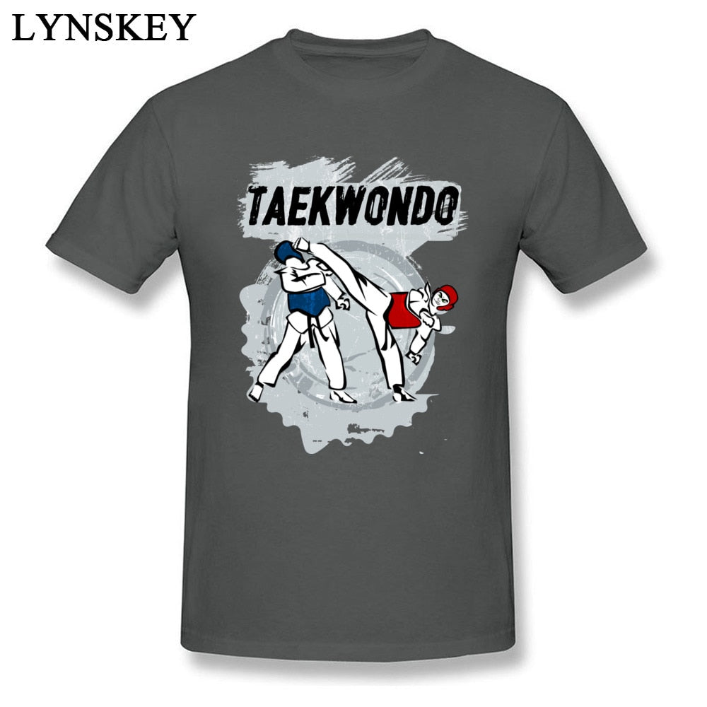 Cool Design T-shirt Taekwondo Head Kick Cartoon Print On Men&#39;s Pure Cotton Clothing Tops Tees Wholesale
