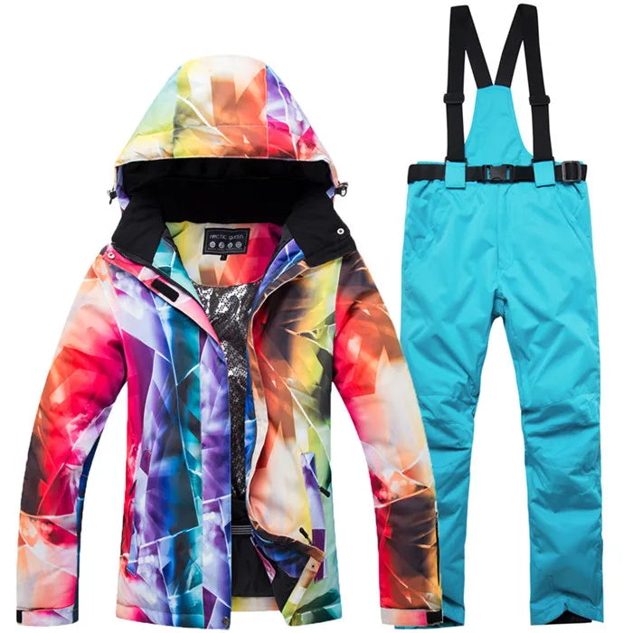 Neue Dicke Warme Damen Ski Anzug Wasserdicht Winddicht Skifahren und Snowboarden Jacke Hosen Set Weibliche Schnee Kostüme Outdoor Tragen