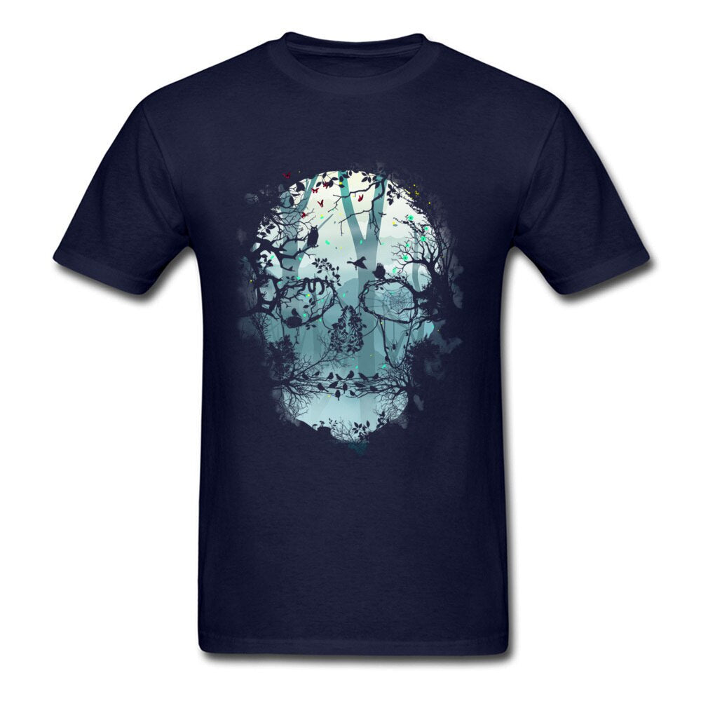 Novelty Mens Tshirt Black Dark Forest Skull 3D T Shirt For Men Big Size Men&#39;s Skull Shadow T-Shirts Good Quality Cotton Teeshirt