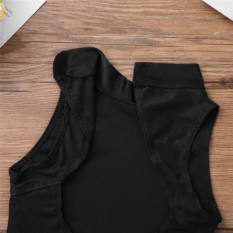 Girls Ballet Dance Leotard Sleeveless Open Back High Mock-Turtleneck Neck Cutout Back Ballet Gymnastics Leotard Body Suit