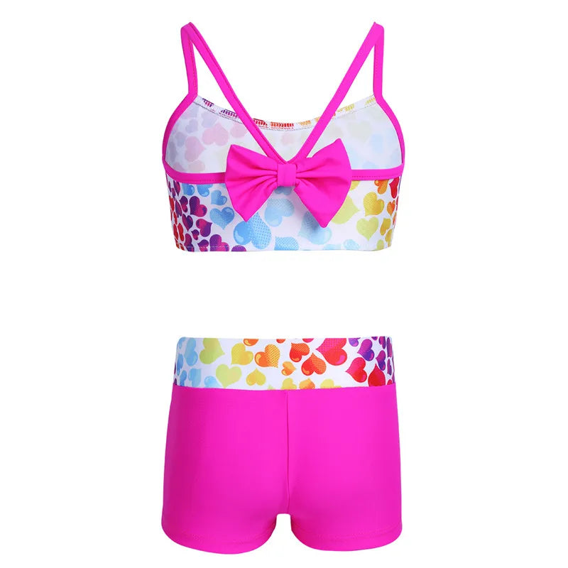 New Children Girls Polka Dot Strappy Top Bra and Shorts Set for Swimwear Gymnastics Leotard Dancing Exercise Workout Outfits