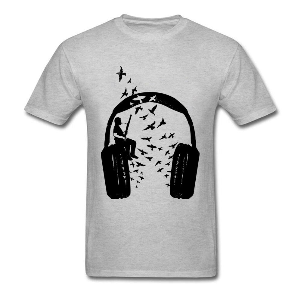 Custom Ink Black Picture Tshirt Men Headphone &amp; Bassoon Attract Spring Swallow Cheaper Funny T Shirts Music College T-Shirt