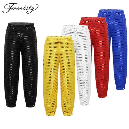 Kids Boys Girls Hip-hop Jazz Stage Performance Dance Costumes Street Dancing Shiny Sequins Dance Pants Trousers Kid Dance Wear