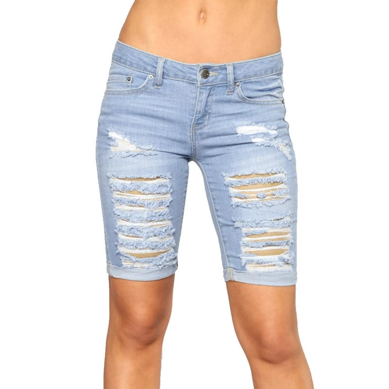 Zerstört Loch Dünne Capris Jeans