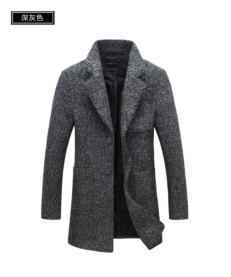 Neue Winter Woll Mantel Männer Freizeit Lange Abschnitte Woolen Mäntel Herren Reine Farbe Casual Mode Jacken/Casual Männer Mantel