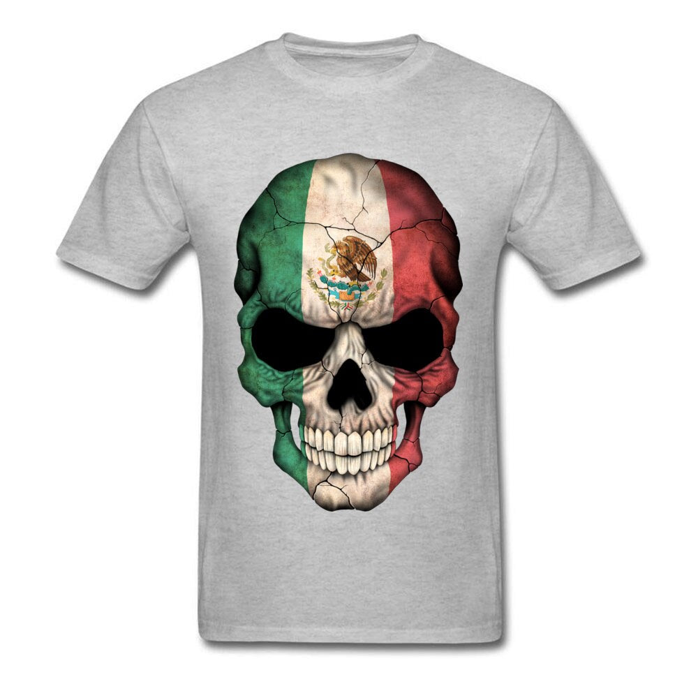 PP Skull Mexican Flag Skull T Shirt Calavera White 3D Print Geek Skull Tshirts Men Easter Monday Street T-Shirt Skulls Skeleton