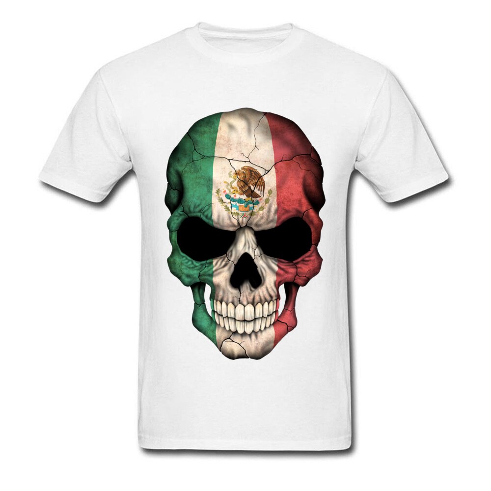 PP Skull Mexican Flag Skull T Shirt Calavera White 3D Print Geek Skull Tshirts Men Easter Monday Street T-Shirt Skulls Skeleton