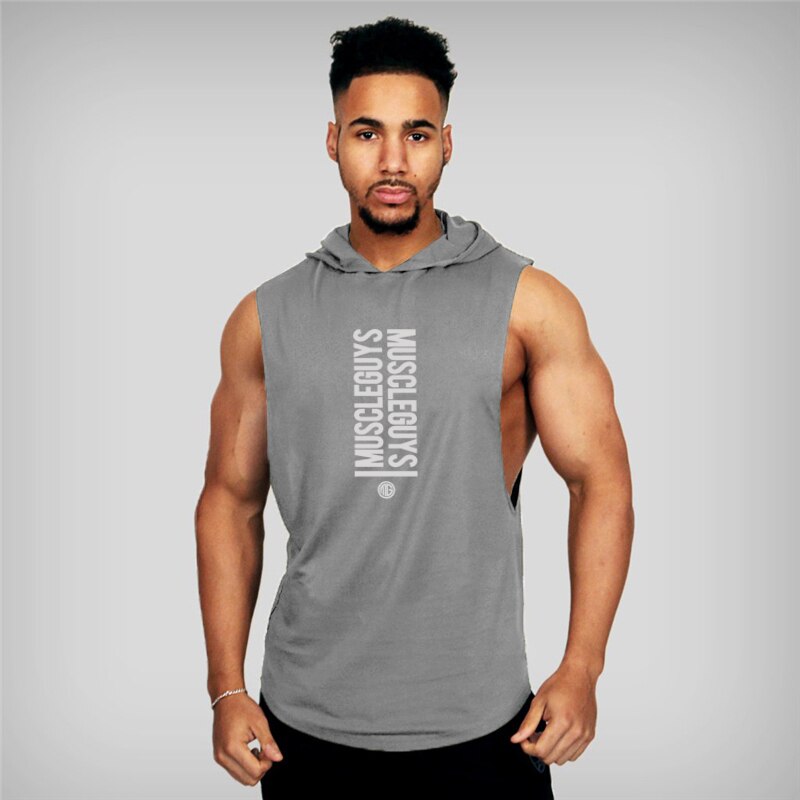 Muscleguys Brand Gyms Clothing Cotton Sleeveless Hoodie Men Slim fit Workout Fitness Vest Bodybuilding Stringer Tank Top Hoody