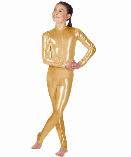 SPEERISE Kids Long Sleeve Metallic Yoga Unitards Stirrups Dance Gymnastics Leotards Girls Shiny Dancewear Stage Show Suit