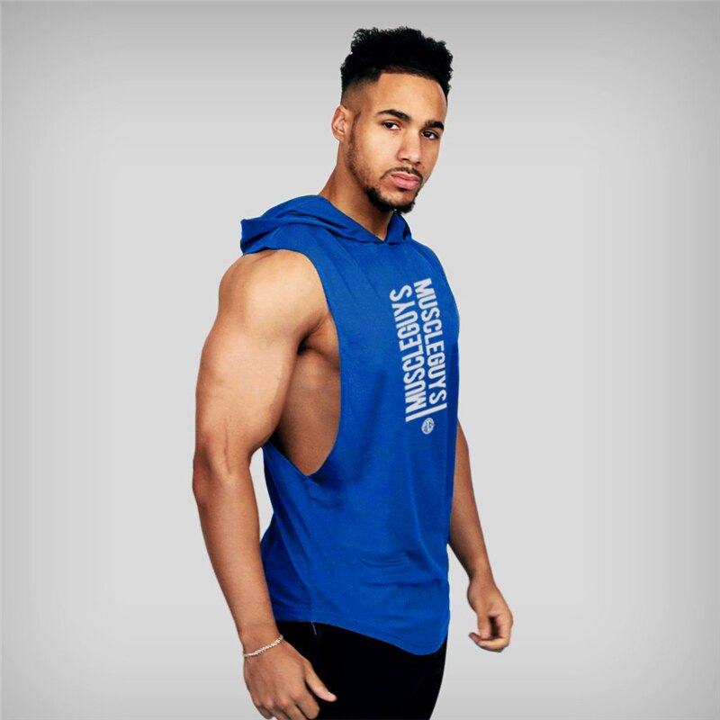 Muscleguys Brand Gyms Clothing Cotton Sleeveless Hoodie Men Slim fit Workout Fitness Vest Bodybuilding Stringer Tank Top Hoody