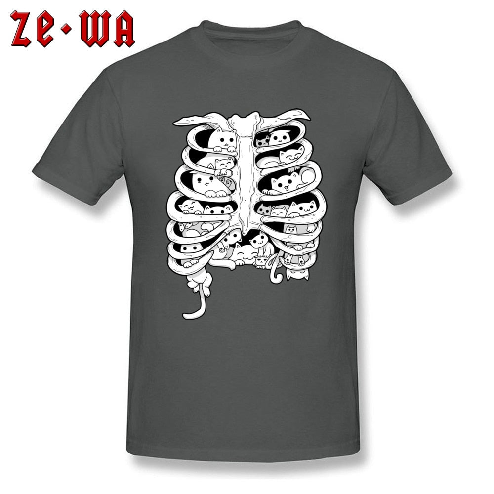 Funny Black T-Shirts Little Cats Group On The Skeleton Anatomy Organ Structure Picture Tshirt For Men Cotton Crew Neck Summer