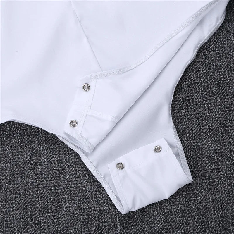 FREEBILY Professional Men Dance Shirt White Men Long Sleeve Zipper Latin Modern Dance Shirt with Bowtie Men 1pc Romper Shirt