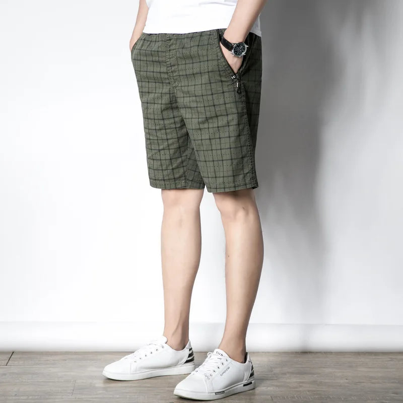 Oversized Men's Casual Shorts Summer Pure Cotton Plus Size Plaid Home Shorts Male Beach Shorts Men Clothing 5XL AF8993