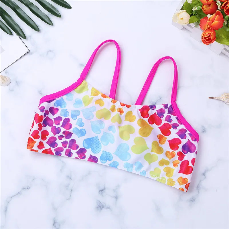 New Children Girls Polka Dot Strappy Top Bra and Shorts Set for Swimwear Gymnastics Leotard Dancing Exercise Workout Outfits