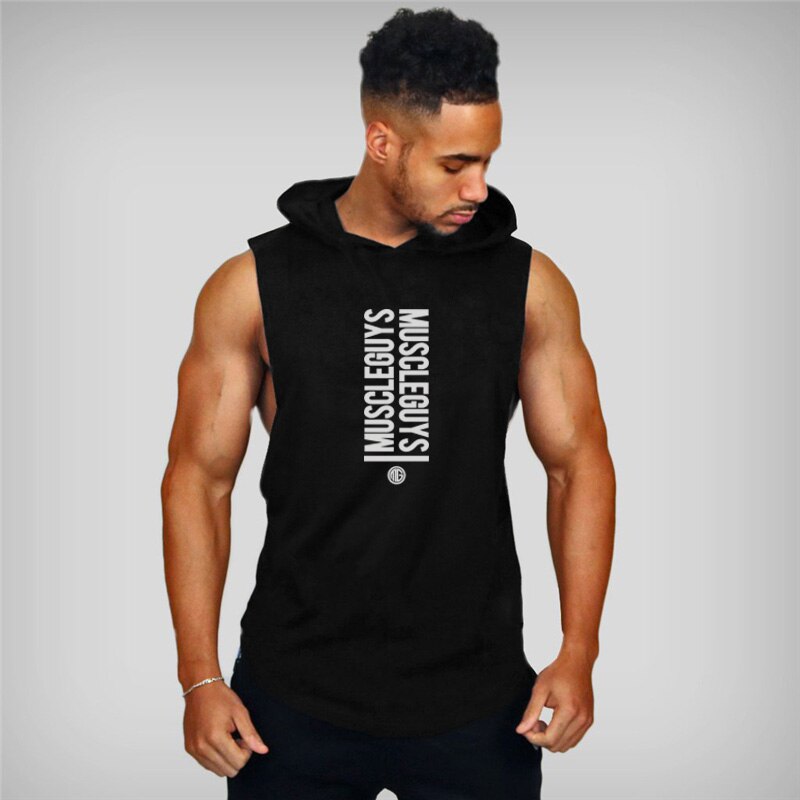 Muscleguys Brand Gyms Clothing Cotton Sleeveless Hoodie Men Slim fit Workout Fitness Vest Bodybuilding Stringer Tank Top Hoody