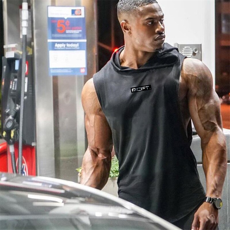 Brand Gyms Clothing Mens Bodybuilding Hooded Tank Top Cotton Sleeveless Vest Sweatshirt Fitness Workout Sportswear Tops Male