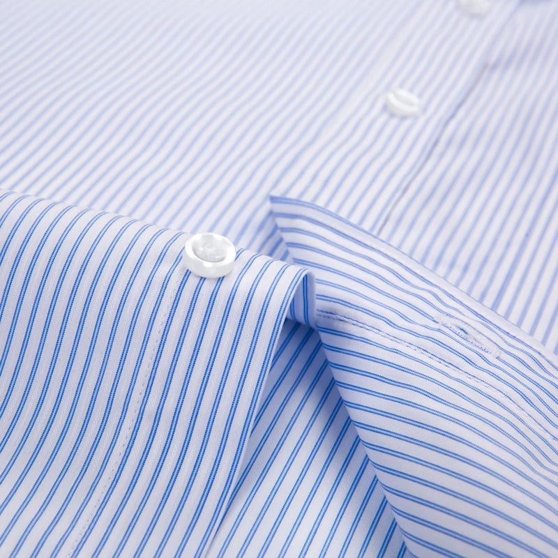 Men&#39;s Classic 100% Cotton Non Iron Shirts Single Patch Pocket Long Sleeve Standard-fit Formal Business Plaid Striped Dress Shirt