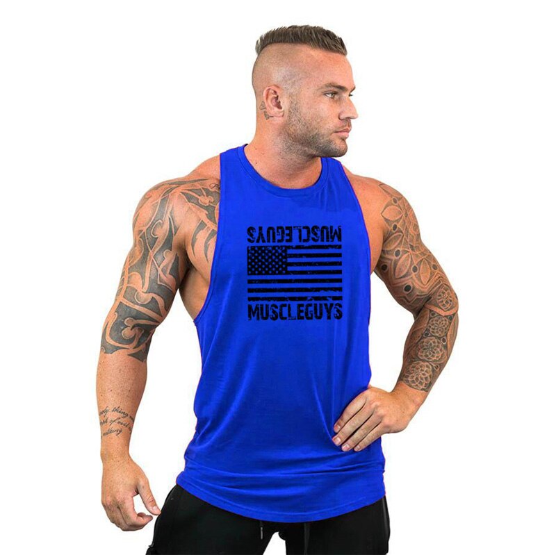 Muscleguys American flag Print Bodybuilding Sleeveless Hoodies Men Sporting Fitness hooded Tank Top Men Gyms Clothing Hoody