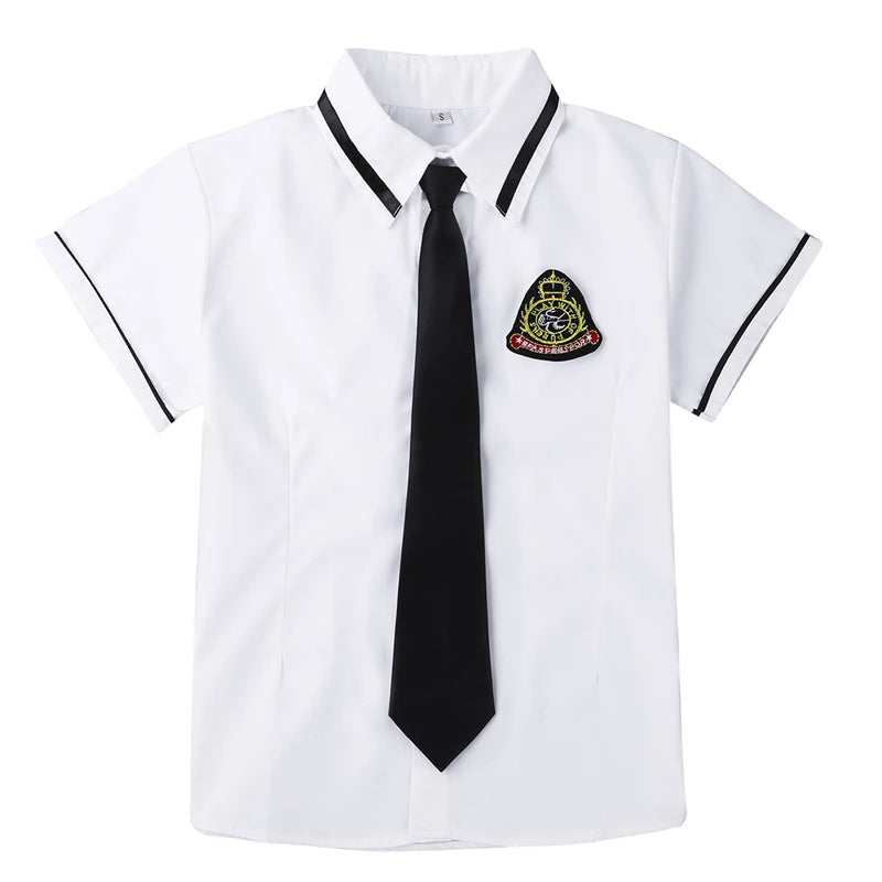 Korean Schoolgirl uniform White Top Black Skirt with Badge and Tie for Japanese Sailor Uniforms Student Cosplay Costume Suit