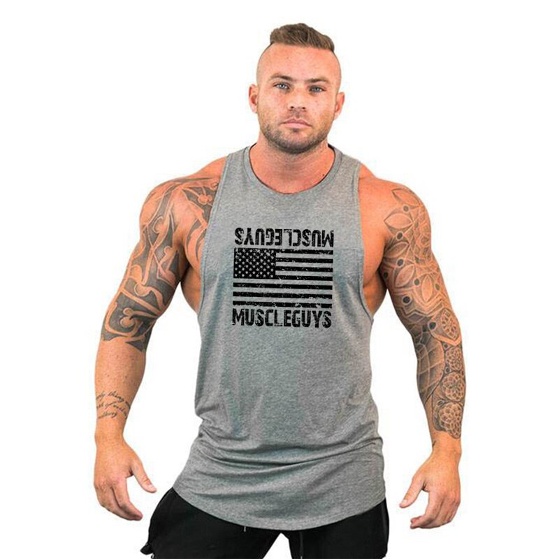 Muscleguys American flag Print Bodybuilding Sleeveless Hoodies Men Sporting Fitness hooded Tank Top Men Gyms Clothing Hoody