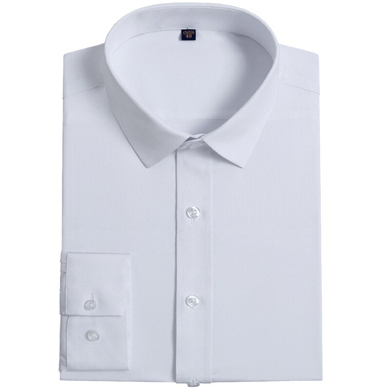 Men&#39;s Classic Long Sleeve Stretch Bamboo Fiber Basic Dress Shirt Pocketless Standard-fit Business Work Office Easy-Care Shirts