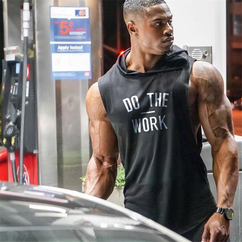 New Letters Print Bodybuilding Stringer Hoodies Sporting Fitness Brand Tank Top Men Gyms Clothing Cotton Pullover Hoody