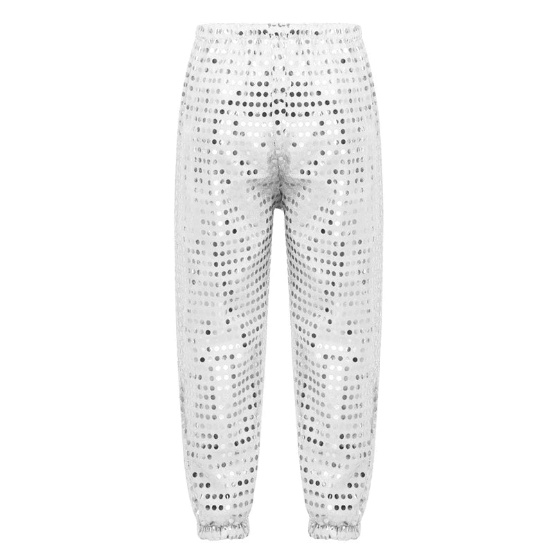 Kids Boys Girls Hip-hop Jazz Stage Performance Dance Costumes Street Dancing Shiny Sequins Dance Pants Trousers Kid Dance Wear