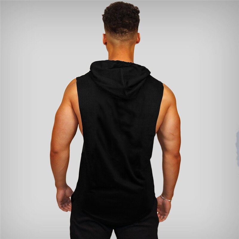 New Men Bodybuilding Tank Tops Gyms Fitness Workout Sleeveless Hoodies Man Casual Solid Hooded Vest Male Muscle Guys Clothing