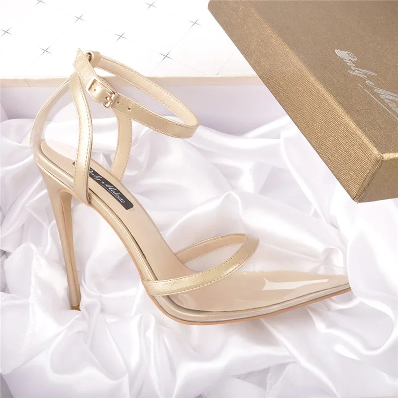 Onlymaker frauen Klar 12CM Spitz PVC Ankle Strap D'Orsay High Heel Stiletto Pumps für Sommer plus größe heels