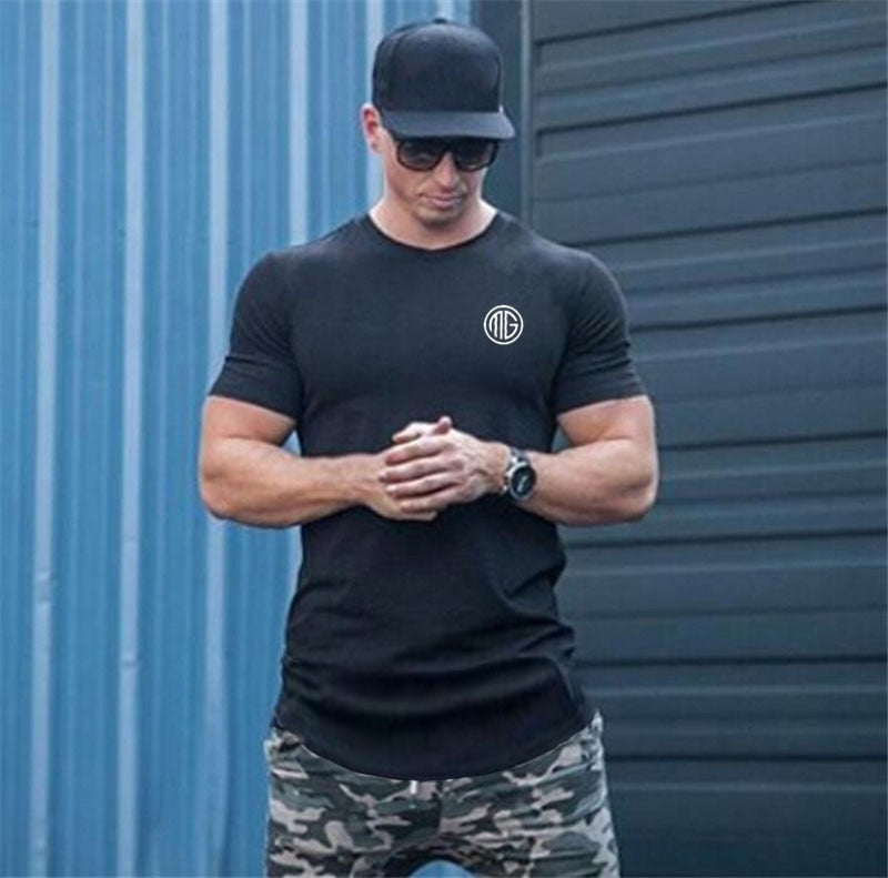 Muscleguys Slim fit T Shirt Men Slim Fit Tees Men Gym T-Shirts Bodybuilding Tops Fitness Clothing O-Neck Short Sleeve T Shirt