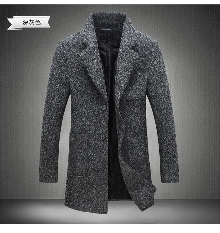 Neue Winter Woll Mantel Männer Freizeit Lange Abschnitte Woolen Mäntel Herren Reine Farbe Casual Mode Jacken/Casual Männer Mantel