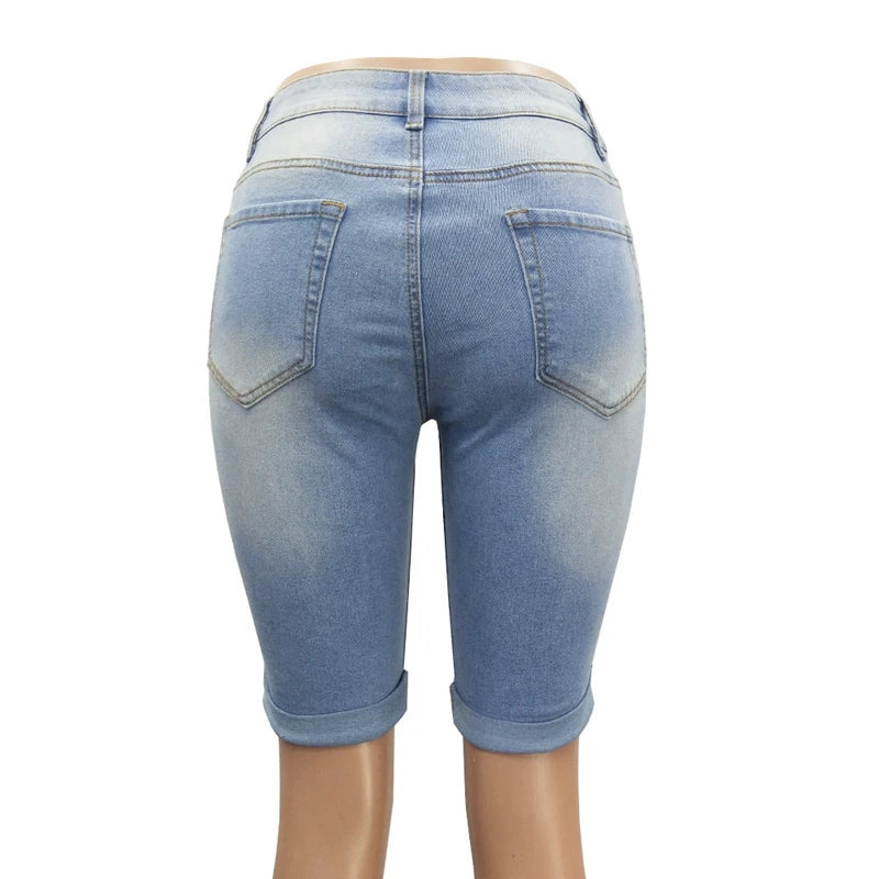 Zerstört Loch Dünne Capris Jeans