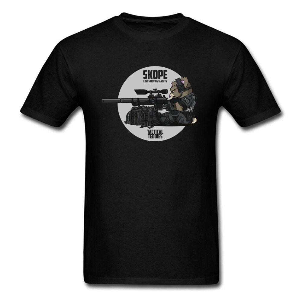 Brand Tees Brand New Tactical Bear Sniper Night Men&#39;s Cartoon Print Tshirt For Student 80&#39;s Gaming Arm Shoot T-Shirt Anime