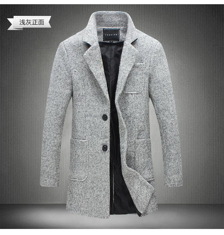 Neue Winter Woll Mantel Männer Freizeit Lange Abschnitte Woolen Mäntel Herren Reine Farbe Casual Mode Jacken/Casual Männer Mantel