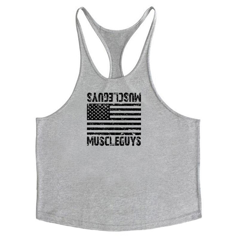 Muscleguys American flag Print Bodybuilding Sleeveless Hoodies Men Sporting Fitness hooded Tank Top Men Gyms Clothing Hoody