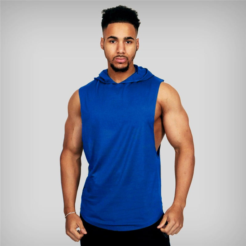 Summer Cotton Blank Bodybuilding Tank top Men Fitness Hooded Vest Sleeveless Hoodie Sporting Workout Gyms Clothing