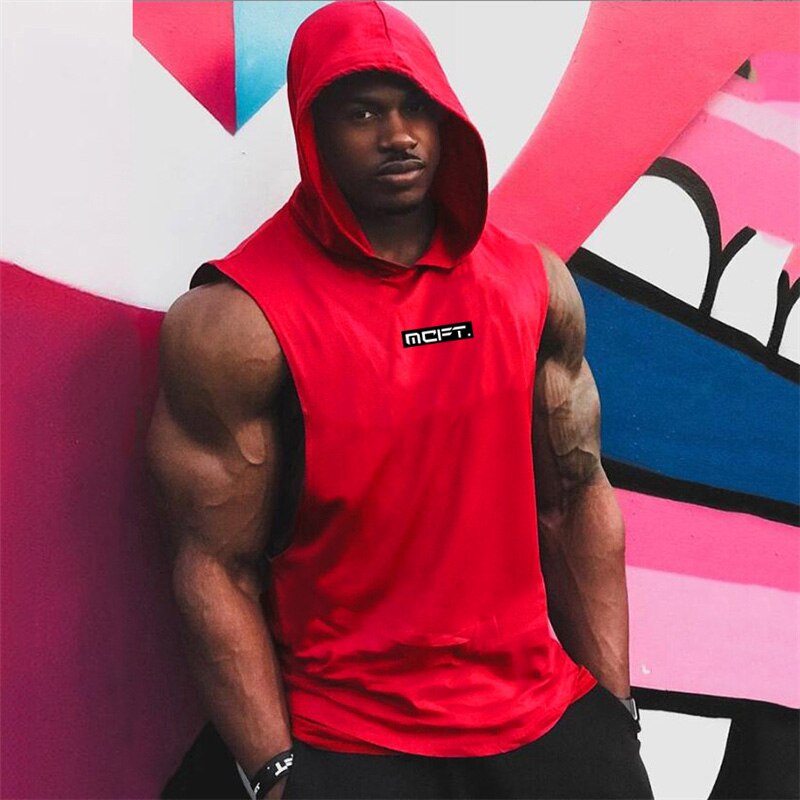 Brand Gyms Clothing Mens Bodybuilding Hooded Tank Top Cotton Sleeveless Vest Sweatshirt Fitness Workout Sportswear Tops Male