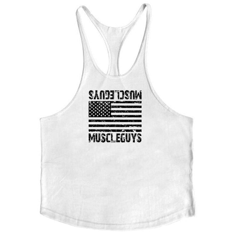 Muscleguys American flag Print Bodybuilding Sleeveless Hoodies Men Sporting Fitness hooded Tank Top Men Gyms Clothing Hoody