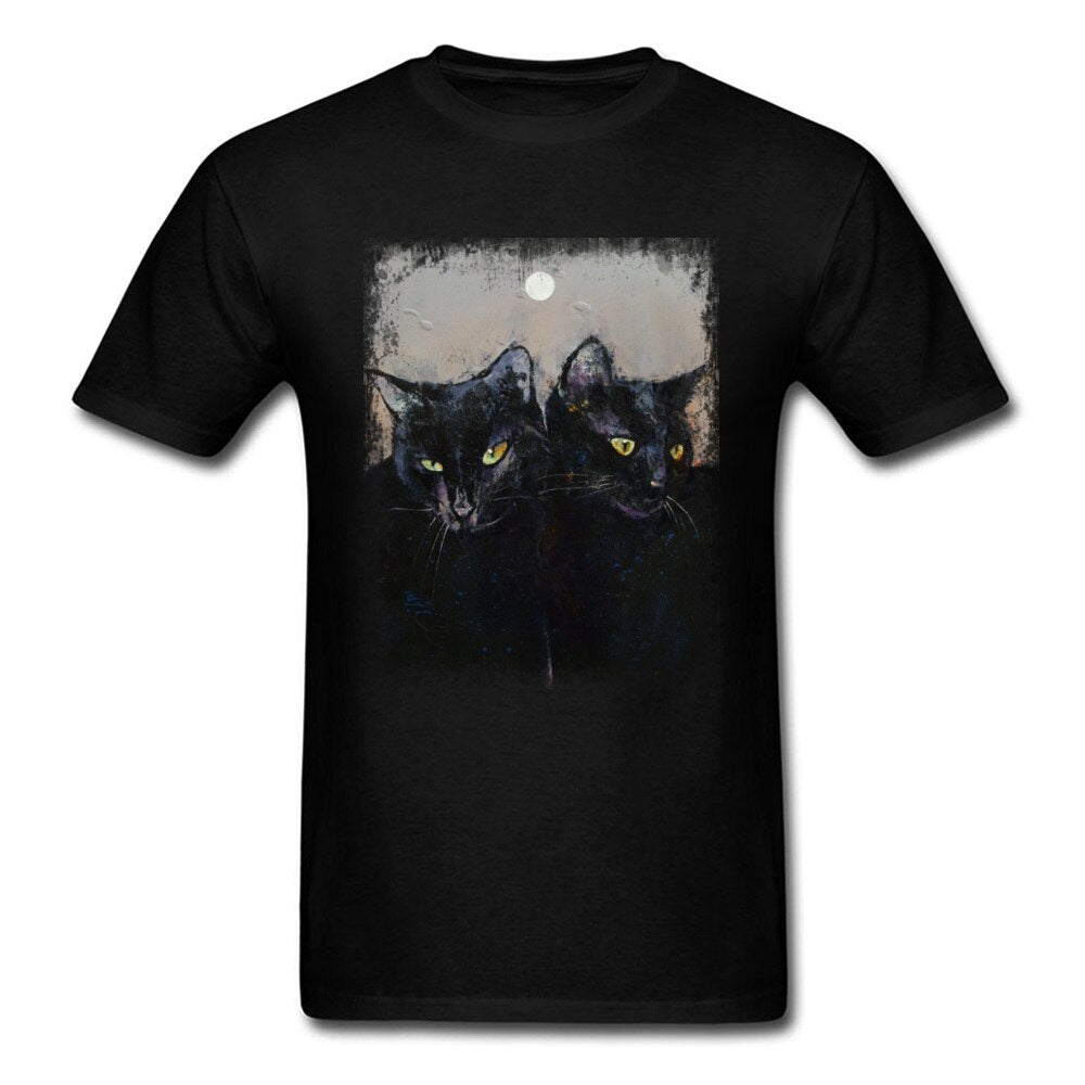 Retro Gothic Cats T-Shirt Unisex 100% Breath Cotton Fashion Brands Clothing Shirt Street Style Digital Print Painting Tshirt