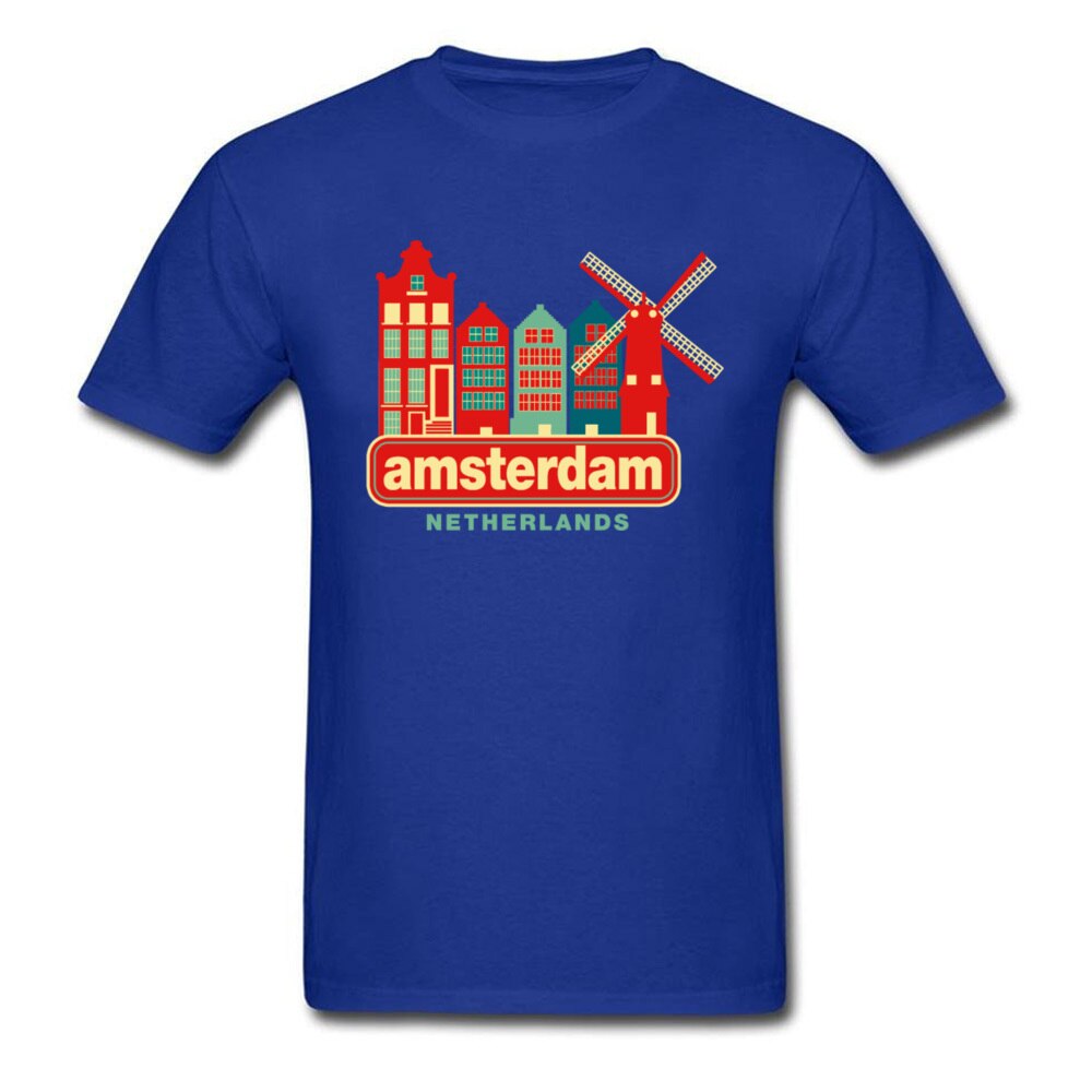 Latest Vintage Amsterdam Netherlands City Print T Shirt Top Quality Cotton Casual Tops T-Shirt Windmill Urban Men Tshirt Fashion