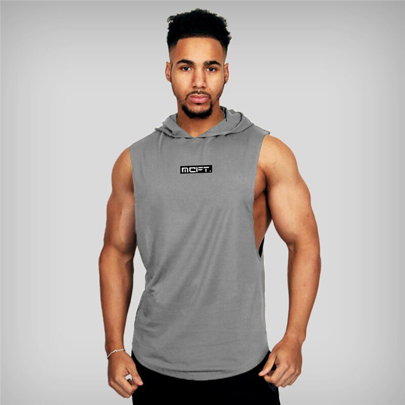 Brand Gyms Clothing Mens Bodybuilding Hooded Tank Top Cotton Sleeveless Vest Sweatshirt Fitness Workout Sportswear Tops Male