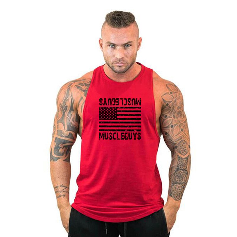 Muscleguys American flag Print Bodybuilding Sleeveless Hoodies Men Sporting Fitness hooded Tank Top Men Gyms Clothing Hoody