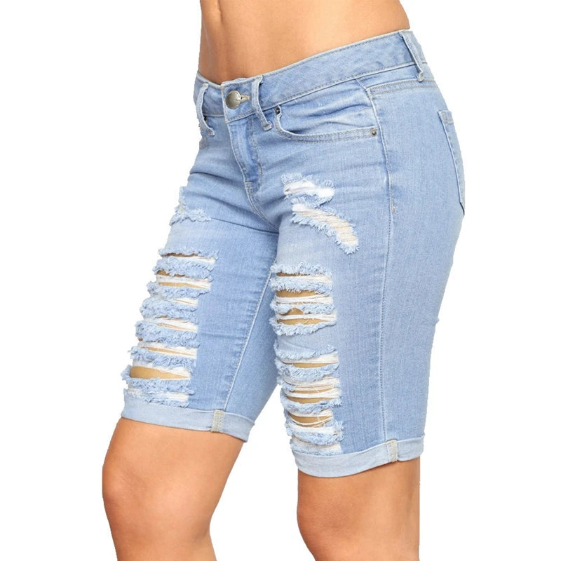 Zerstört Loch Dünne Capris Jeans